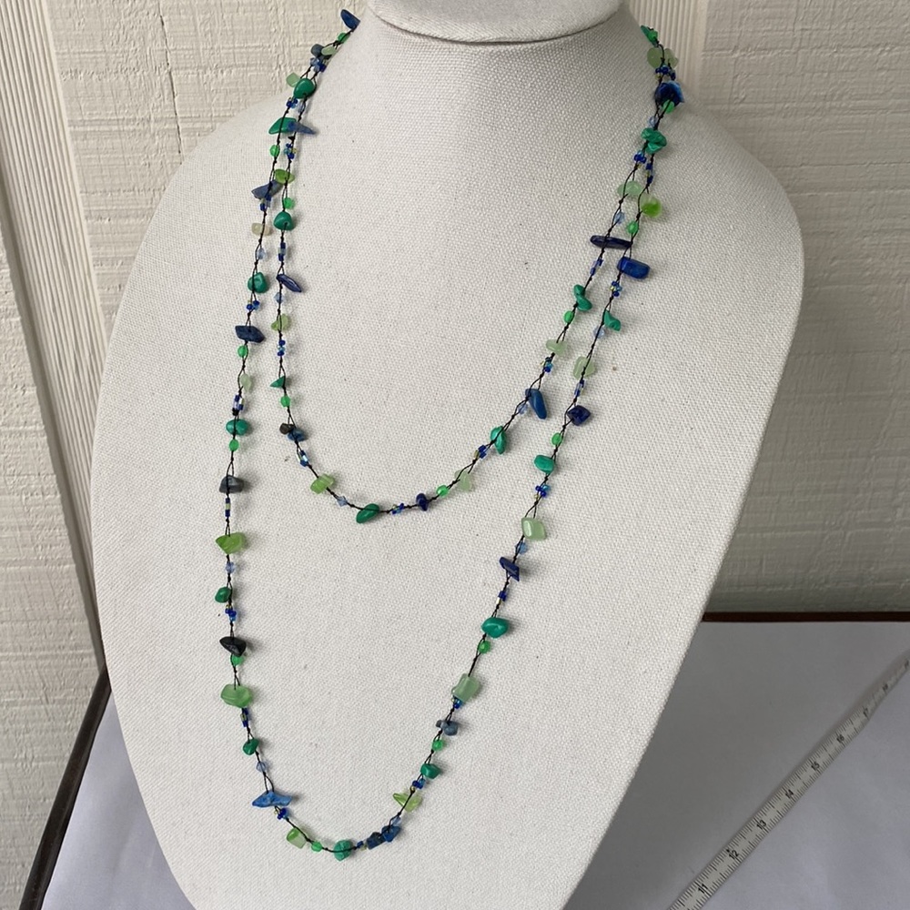 Older long crocheted stone necklace
